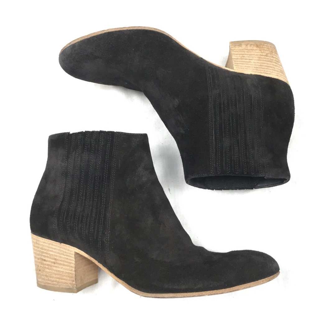 Vince Black and Tan Ankle Booties with Wooden Heel